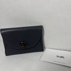 COACH Turnlock Leather Card Case Navy Envelope Wallet Mini